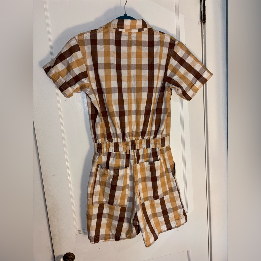 Big Bud Press Gingham Short Sleeve Jumper Brown Tan White Size Medium USA - Picture 8 of 10